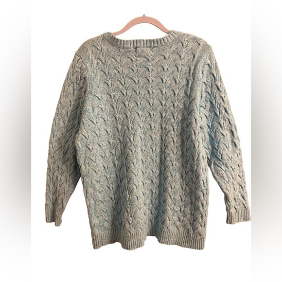 Lands End Drifter Cable Knit Sweater sky blue and white ladies 1X 16-18W, - Picture 2 of 12